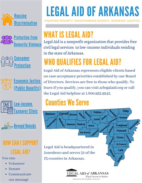 Legal aid of arkansas - Due to limited resources, Legal Aid of Arkansas must sometimes make hard decisions about which cases to accept. Legal Aid's priorities consist of four core areas: Access to Safe and Affordable Housing; Protection from Domestic Violence; Economic Justice; and Consumer Rights. Legal Aid does not have the resources to provide extended …